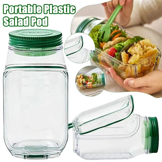 Portable Plastic Salad Pod All-In-One Container With Leak Proof Oats Container